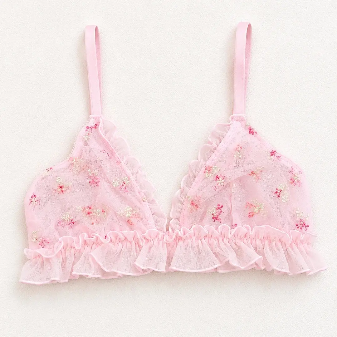 Embroidered Mesh Bra