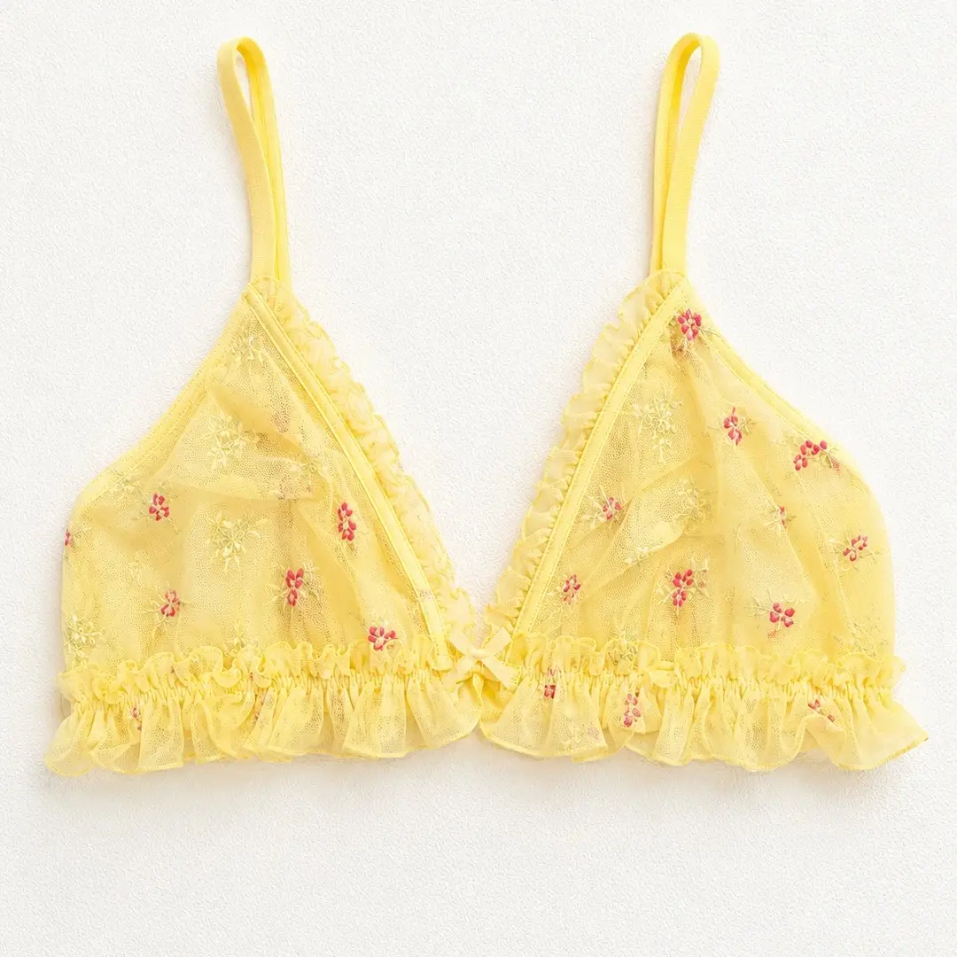 Floral Embroidered Mesh Bra